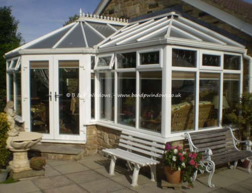 P shape conservatory in white