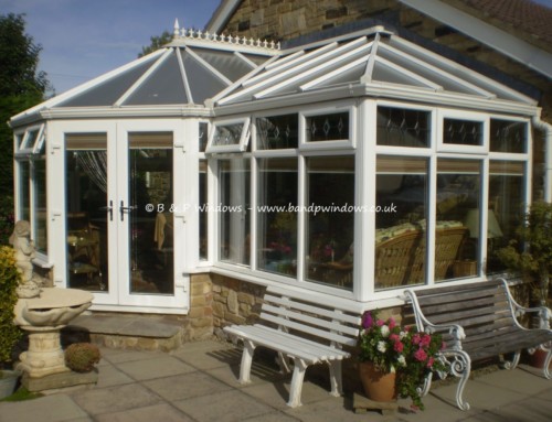 P shape conservatory in white